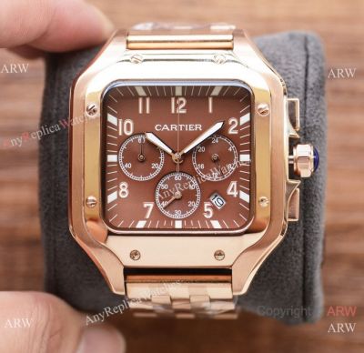 Replica Cartier Santos de Quartz Chronograph watches Rose Gold 45mm